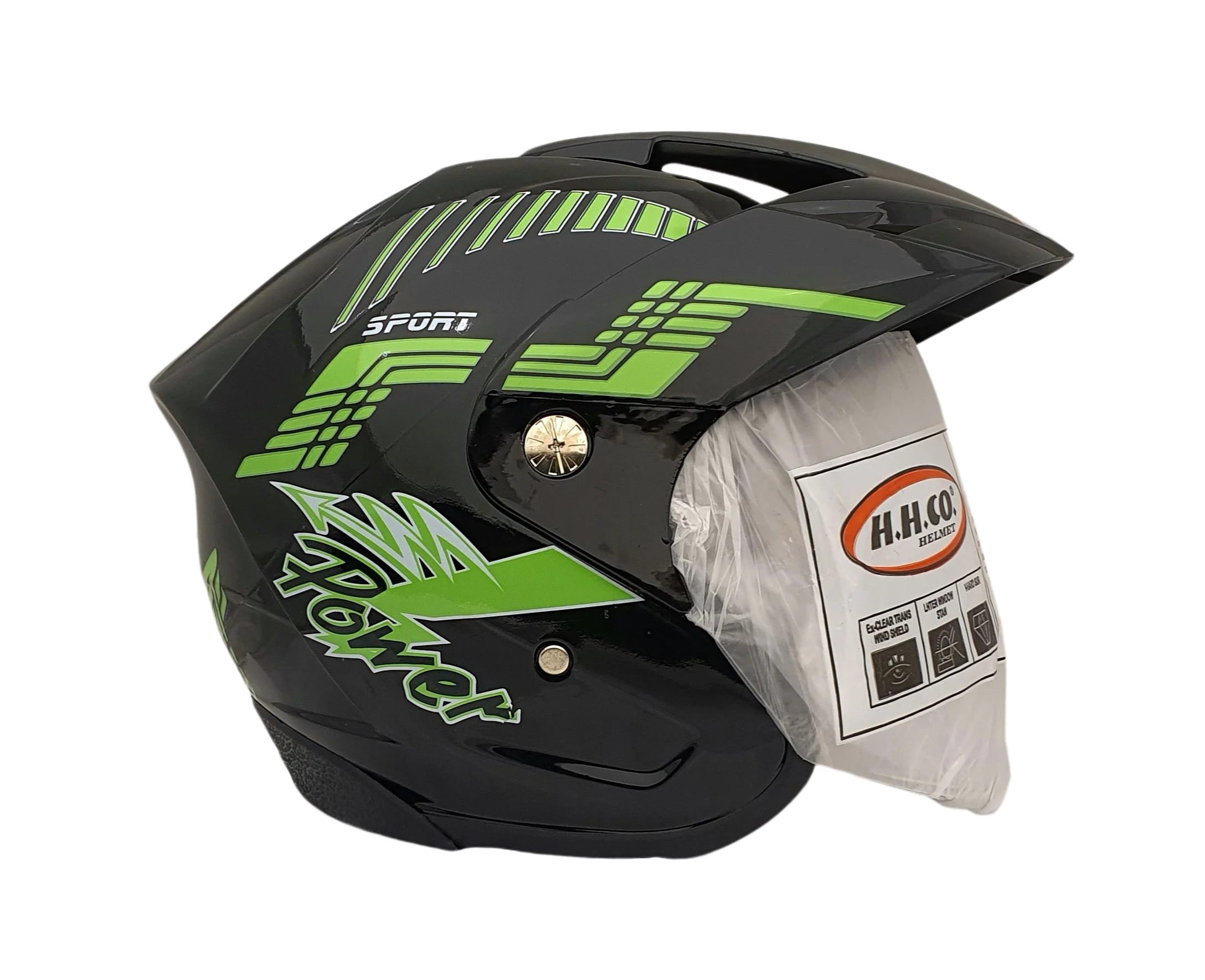 Top view of FLASH POWER BLACK GREEN SHINE Helmet